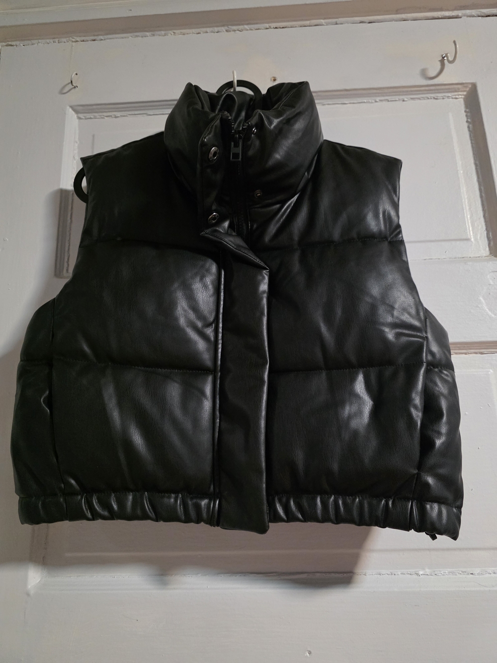 Zara Black Faux-Leather Puffer Vest with High Collar